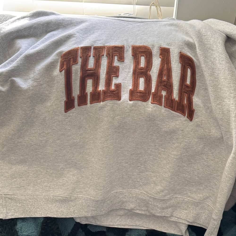 The Bar Gray Hoodie with Brown Lettering